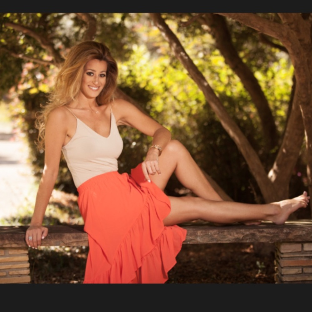 Orange, ruffle, flowy skirt